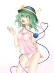  ? blush eyeball green_eyes green_hair hair_ribbon harunoha hat highres komeiji_koishi open_mouth panties ribbon see-through simple_background solo touhou underwear underwear_only 