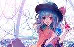  daimaou_ruaeru hat hat_ribbon heterochromia highres komeiji_koishi looking_at_viewer open_mouth ribbon scissors self-mutilation shirt silver_hair smile solo third_eye touhou wide_sleeves 