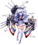  absurdres blue_eyes blue_hair blush breasts cannon cleavage detached_sleeves english engrish fingerless_gloves full_body gloves hand_on_own_chest highres kantai_collection large_breasts long_hair looking_at_viewer mecha_musume miniskirt original personification ranguage sailor_collar skirt solo tandohark thighhighs two_side_up uss_north_carolina_(bb-55) zettai_ryouiki 