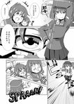  &gt;_&lt; akatsuki_(kantai_collection) arm_up check_translation closed_eyes comic dress_shirt folded_ponytail greyscale hand_on_hip hat highres ikazuchi_(kantai_collection) inazuma_(kantai_collection) kantai_collection long_hair magatama monochrome multiple_girls nanodesu_(phrase) neckerchief nishi_koutarou ofuda open_mouth pose ryuujou_(kantai_collection) school_uniform serafuku shirt short_hair skirt smile sparkle tears translation_request twintails visor_cap 