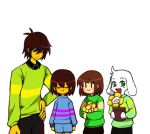  2018 anthro asriel_dreemurr brown_hair caprine chara_(undertale) child chokaso4086 clothed clothing deltarune digital_media_(artwork) floppy_ears flower fur goat group hair human kris_(deltarune) male mammal plant protagonist_(undertale) simple_background smile undertale video_games white_fur young 