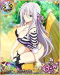  artist_request blue_eyes breasts card_(medium) character_name chess_piece hair_ribbon high_school_dxd high_school_dxd_born large_breasts long_hair official_art ribbon rook_(chess) rossweisse silver_hair solo thighhighs torn_clothes trading_card underwear 