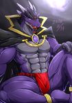  abs anthro big_muscles clothing demon dragon horn loincloth male muscular night pecs ryuukikeito scalie sitting solo 