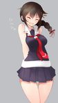  :d ^_^ ^o^ arms_behind_back bare_shoulders black_serafuku black_skirt blush braid closed_eyes collarbone cowboy_shot hair_flaps hair_ornament hair_over_shoulder hairpin highres kantai_collection long_hair neckerchief open_mouth red_neckwear remodel_(kantai_collection) sailor_collar school_uniform serafuku shigure_(kantai_collection) simple_background single_braid skirt sleeveless smile solo tebi_(tbd11) thigh_gap thighs translation_request white_background wide_hips 
