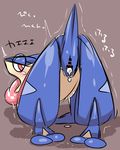  amphibian anthro cum cum_drip cum_in_pussy cum_inside dripping female frog greninja hi_res kiriya looking_back nintendo pok&eacute;mon pussy shaking simple_background solo tongue tongue_out video_games 