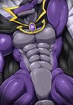  abs anthro big_muscles demon dragon grey_scales horn looking_at_viewer lying male muscular nude pecs purple_scales ryuukikeito scales scalie solo 