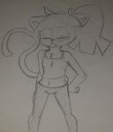  2016 beleth_(floraverse) cat clothing eyes_closed feline female floraverse fur grey_background mammal pants salaciouslx simple_background sketch solo tagme traditional_media_(artwork) 