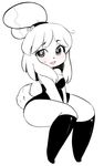 2016 animal_crossing anthro black_nose blush breasts canine clothed clothing dog female fur hair hair_ornament hearlesssoul isabelle_(animal_crossing) legwear looking_at_viewer mammal nintendo smile solo stockings teeth video_games 