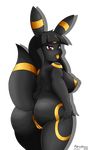  2016 alpha_channel anthro anus big_breasts black_fur breasts eeveelution eyeshadow female fur hi_res looking_at_viewer looking_back makeup marukomuru nintendo pok&eacute;mon presenting pussy raised_tail rear_view red_eyes simple_background solo tongue tongue_out transparent_background umbreon video_games wide_hips 