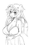  bare_shoulders blush breasts cleavage dress elsie-san_(oshiruko) greyscale halterneck huge_breasts looking_at_viewer monochrome original oshiruko_(tsume) parted_lips short_hair_with_long_locks sketch solo sundress tsurime two_side_up wrist_cuffs 