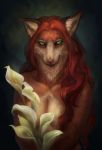  2018 anthro breasts canine digital_media_(artwork) female fox fur green_eyes hair looking_at_viewer mammal orange_fur red_hair solo whiskers wolnir 
