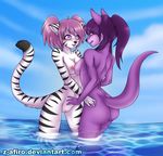  2015 anthro beach bikini breasts butt clothing custom cute duo feline female fur hi_res invalid_tag mammal nude pose relaxing sea seaside sun swim swimsuit tiger time version water ych z-afiro 