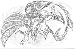  absurdres egyptian greyscale highres lineart monochrome nut_(p&amp;d) official_art puzzle_&amp;_dragons solo 