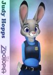  2016 anthro clothed clothing cute disney female fur grey_fur jamesfoxbr judy_hopps lagomorph lineless long_ears looking_at_viewer mammal paint police purple_eyes rabbit simple_background smile solo standing uniform zootopia 