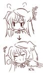  angry breath cheek_poking elsie-san_(oshiruko) monochrome original oshiruko_(tsume) poking pout sketch solo translated two_side_up 