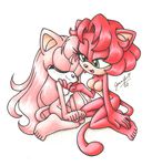  2008 barefoot blush breasts cat chibi-jen-hen crystal_the_cat duo eyes_closed fan_character featureless_breasts feline female fur hair jade_the_cat long_hair mammal nude pink_fur pink_hair sibling sisters sonic_(series) 