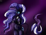  2016 anthro anthrofied areola big_breasts blush bovine breasts cattle cowbell equine female friendship_is_magic fur hair horn horse hybrid lactating long_hair makeup mammal milk multicolored_hair my_little_pony nightmare_rarity_(idw) nipples novaspark nude pony pussy rarity_(mlp) simple_background solo two_tone_hair unicorn 