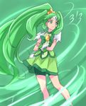  bare_legs bike_shorts bow brooch chocokin choker circlet crossed_arms cure_march dated green green_background green_bow green_choker green_eyes green_hair green_shorts green_skirt jewelry long_hair looking_away magical_girl midorikawa_nao ponytail precure serious shorts shorts_under_skirt signature skirt smile_precure! solo standing tri_tails 