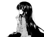  greyscale houraisan_kaguya long_hair looking_at_viewer monochrome sawayaka_samehada shirt skirt smile solo touhou very_long_hair wide_sleeves 