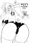  1girl ass bikini_top breasts cum female gloves kikuta large_breasts long_hair looking_back monochorme monochrome paizuri short_shorts tengen_toppa_gurren_lagann yoko_littner 