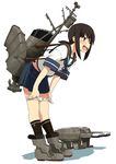  @_@ anchor anchor_symbol ankle_boots bangs blue_skirt blush boots brown_eyes brown_hair brown_legwear commentary embarrassed eyebrows_visible_through_hair fubuki_(kantai_collection) full_body grey_footwear gun highres kantai_collection kneehighs kozou_(rifa) leaning_forward long_hair low_ponytail machinery md5_mismatch miniskirt neckerchief open_mouth panties panty_pull pleated_skirt rigging sailor_collar school_uniform serafuku shirt short_ponytail short_sleeves sidelocks simple_background skirt solo standing sweatdrop tears underwear undressing wavy_mouth weapon white_background white_panties white_shirt 