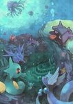  bubbles dragonair gyarados highres horsea magikarp pokemon seadra shellder ship shipwreck starmie staryu tentacool tentacruel toneko underwater water 