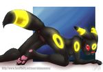  2016 all_fours alma_aurora anus breasts eeveelution female looking_at_viewer looking_back nintendo nude pok&eacute;mon presenting pussy red_eyes side_boob solo umbreon video_games 