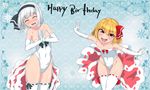  alternate_costume blonde_hair blue_background blush bow breasts burusuta closed_eyes cosplay flat_chest floral_background gen_1_pokemon goldeen goldeen_(cosplay) hair_bow hairband happy_birthday heart heart_background highres kasumi_(pokemon) kasumi_(pokemon)_(cosplay) konpaku_youmu leotard looking_at_viewer multiple_girls patterned_background pokemon pokemon_(anime) pokemon_(classic_anime) red_eyes ribbon-trimmed_legwear ribbon_trim rumia short_hair silver_hair small_breasts smile thighhighs touhou white_legwear white_leotard 