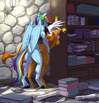  2016 against_wall anthro anthrofied avian book breasts brown_feathers crossgender duo equine eyes_closed feathered_wings feathers female friendship_is_magic from_behind_position gilda_(mlp) gryphon hair hi_res inside library male male/female mammal multicolored_hair my_little_pony open_mouth pegasus rainbow_dash_(mlp) rainbow_hair sex siberwar side_boob white_feathers wings yellow_eyes 