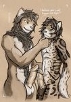  2016 anthro balls blue_eyes cat comparing comparing_penis duo erection feline fur genital_piercing hair humanoid_penis lion long_hair male mammal nude ocelot pencil_(artwork) penis piercing precum simple_background size_difference smile teeth tolbi traditional_media_(artwork) yellow_eyes 