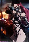  1girl breasts colored dominatrix earrings jewelry kaijin_hime_do-s large_breasts long_hair one-punch_man purple_eyes red_nails revealing_clothes slingshot_s solo spikes standing underboob whip 