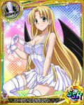  artist_request asia_argento bishop_(chess) blonde_hair card_(medium) character_name chess_piece demon_wings dress gloves green_eyes high_school_dxd long_hair official_art solo thighhighs trading_card very_long_hair white_dress wings 