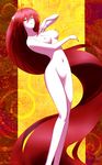  absurdly_long_hair arched_back bad_id bad_pixiv_id breasts closed_eyes elfen_lied highres horns legs long_hair long_legs lucy navel nipples no_pussy nude red_hair solo toguchi very_long_hair 