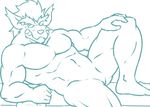  abs canine kouryu_densetsu_villgust looking_at_viewer male mammal monochrome murobo muscular nude pecs simple_background solo urakata5x white_background 