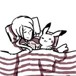  1:1 2016 bed clothing digital_media_(artwork) eyes_closed happy human mammal milky_(artist) milky_(character) nintendo pikachu pillow pok&eacute;mon sketch tagme video_games 