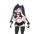  alternate_costume artist_request belt black_legwear breasts cleavage cosplay go!_princess_precure highres holding holding_wand holster kill_la_kill large_breasts long_hair miss_siamour miss_siamour_(human) navel nudist_beach_uniform precure seiyuu_connection shintani_mayumi shoulder_holster solo source_request thighhighs utility_belt wand white_background 