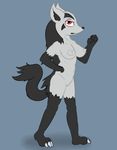  anthro areola black_fur black_nose breasts canine claws erect_nipples female fur grey_fur hi_res hyena mammal mightyena navel nintendo nipples nude paws pok&eacute;mon posexe pussy red_eyes simple_background soles solo standing toe_claws video_games wolf 