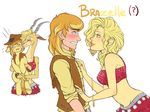  2016 ? antelope anthro antlers blonde_hair blush braeburn_(mlp) brown_eyes carrying clothing crossover disney duo english_text equine eyes_closed female friendship_is_magic fur gazelle gazelle_(zootopia) green_eyes hair hat horn horse human humanized kikuri-tan lipstick male mammal my_little_pony nervous orange_hair pony smile sweat tan_fur text vest zootopia 