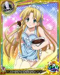  apron artist_request asia_argento bishop_(chess) blonde_hair bowl card_(medium) character_name chess_piece chocolate cooking green_eyes high_school_dxd long_hair official_art solo trading_card very_long_hair 