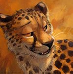  2016 abstract_background bust_portrait cheetah feline feral icon kenket male mammal nude orange_eyes portrait smirk solo traditional_media_(artwork) 