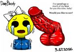  2016 balls big_balls big_eyes black_eyes crying date dovey_bloody_(artist) erection female hair_bow hair_ribbon huge_balls huge_penis humanoid_penis hyper looking_at_viewer nipples open_mouth penis ribbons signature simple_background tagme tears text 