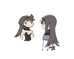  akemi_homura akuma_homura bare_shoulders black_hair capelet detached_collar dual_persona expressionless jitome long_hair long_sleeves mahou_shoujo_madoka_magica mahou_shoujo_madoka_magica_movie multiple_girls oda_takayuki spoilers translated upper_body 