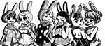  animal_crossing anthro blush breasts bunnie_(animal_crossing) chrissy_(animal_crossing) clothed clothing female francine_(animal_crossing) gabi_(animal_crossing) group hair inkyfrog lagomorph lipstick mammal nintendo pippy_(animal_crossing) rabbit tiffany_(animal_crossing) video_games 