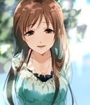  brown_eyes brown_hair idolmaster idolmaster_cinderella_girls jewelry long_hair looking_at_viewer necklace nitta_minami noda_(yncoon) smile solo upper_body 