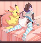  ageplay bed bedding blanket blue_eyes blush brown_fur canine clothing cuddlehooves diaper dog fur male mammal nintendo pacifier pikachu pillow plushie pok&eacute;mon sissy smile solo video_games 