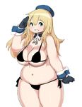  1girl aqua_eyes atago_(kantai_collection) blonde_hair blush breasts cleavage hat kantai_collection kjmvideo large_breasts long_hair looking_at_viewer navel parted_lips plump smile solo standing swimsuit thick_thighs wide_hips 