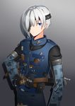  absurdres bandages blue_eyes camouflage eyepatch highres military original short_sword silver_hair solo sword weapon zabioz 