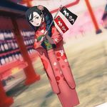  alternate_costume black_eyes black_hair drill_hair fire_emblem fire_emblem_if foleo_(fire_emblem_if) hair_ornament japanese_clothes kimono kozaki_yuusuke male_focus official_art open_mouth otoko_no_ko ponytail solo 