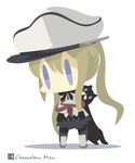  artist_name blonde_hair blue_eyes cat chameleon_man_(three) chibi commentary_request flat_color graf_zeppelin_(kantai_collection) hat kantai_collection long_hair no_lineart pantyhose peaked_cap solo twintails unsinkable_sam 