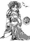  1girl bow detached_sleeves english greyscale hair_between_eyes hair_bow hair_tubes hakurei_reimu highres long_sleeves luckyb monochrome navel ribbon-trimmed_sleeves ribbon_trim saliva stomach_(organ) touhou vore wide_sleeves 